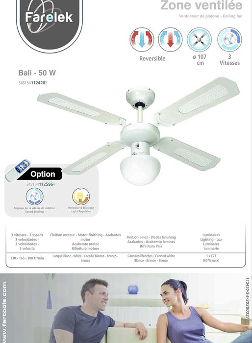 Ventilator de tavan - 107 cm - alb Farelek Bali