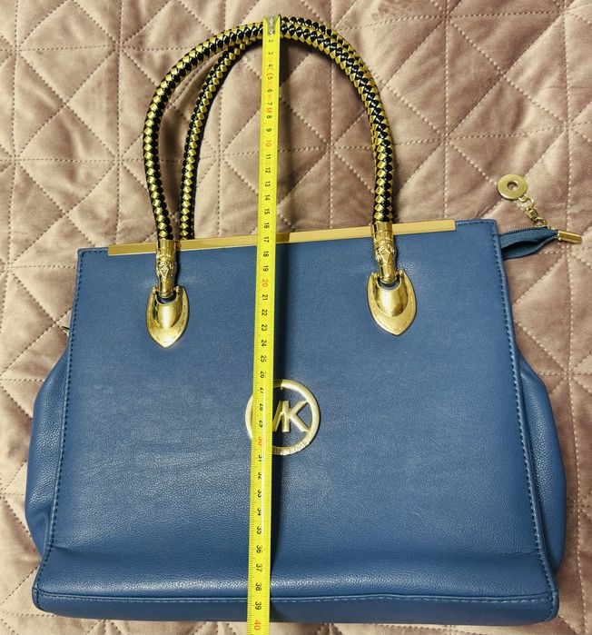 Geanta piele naturala albastra