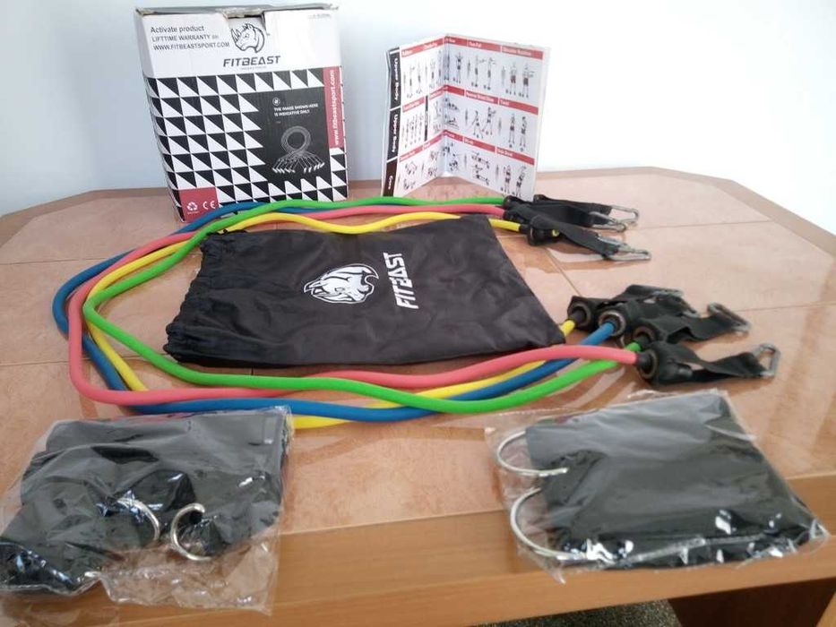 Set Fitness FitBeast – 4 Benzi Elastice + Accesorii (Nefolosite)
