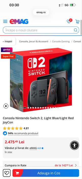 Consola Nintendo Switch 2, Light Blue/Light Red JoyCon