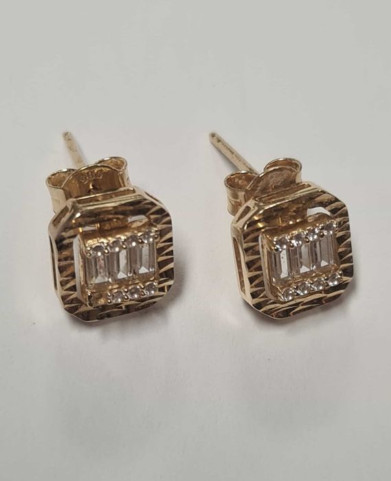 Cercei din aur galben 14k, cubic zirconia, CAU228