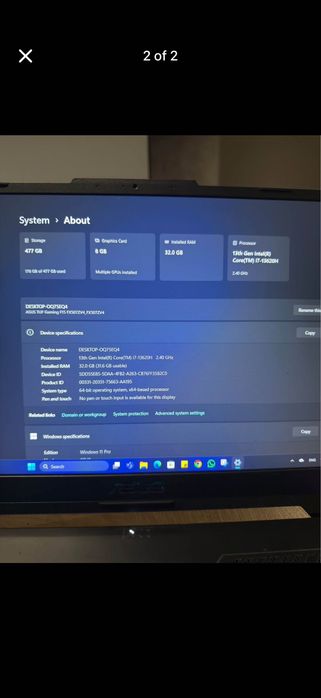 Продавам геймърски лаптоп Asus Tuf gaming f15 i7 13th gen rtx 4060
