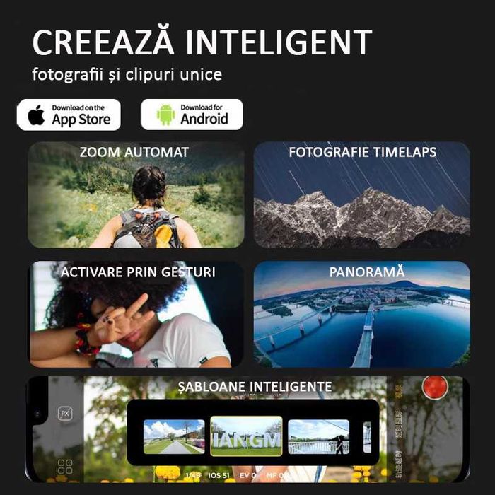 Stabilizator Imagine Telefon, Bluetooth, Pliabil, Tripod inclus, Negru