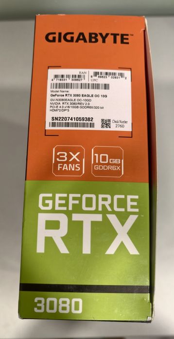 Игровая видеокарта Gigabyte RTX 3080 EAGLE OC 10G