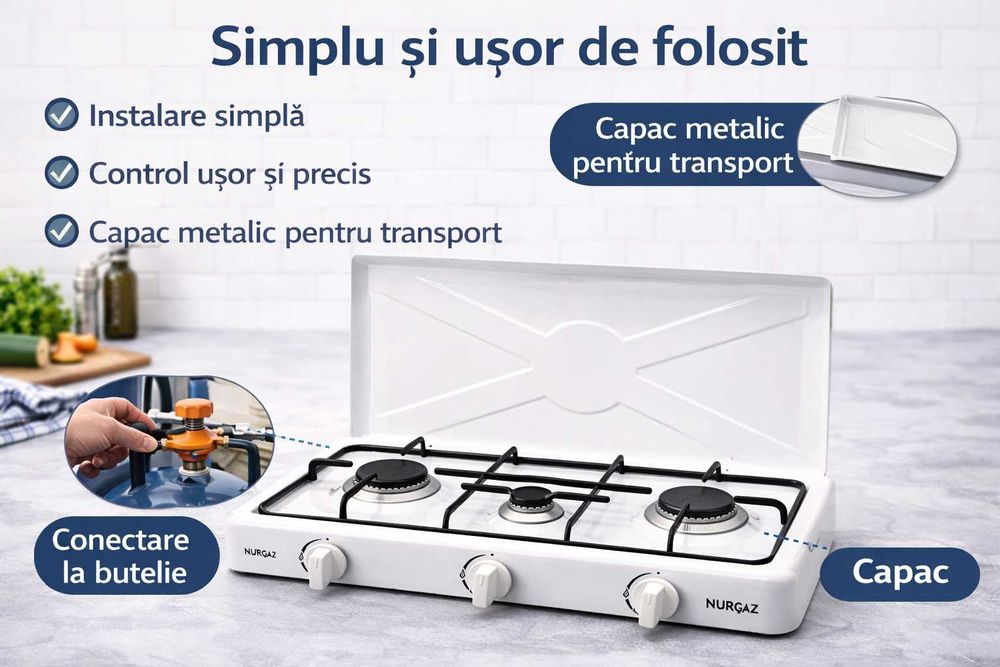 Aragaz pe gaz 3 arzatoare Nurgaz nou