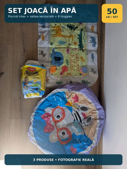 Set piscină Intex + saltea cu apă + 8 Huggies – 50 lei