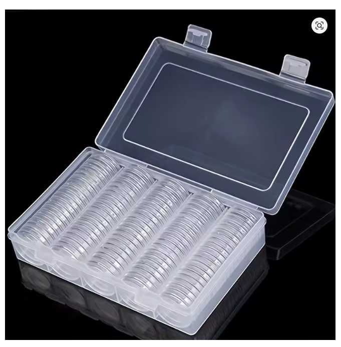 100 capsule din plastic pentru protejarea monedelor. 25, 27 și 30 mm.