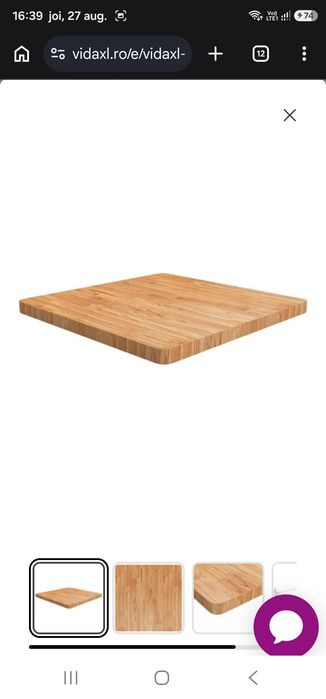 Blat masă pătrat maro deschis 70x70x4 cm lemn stejar tratat