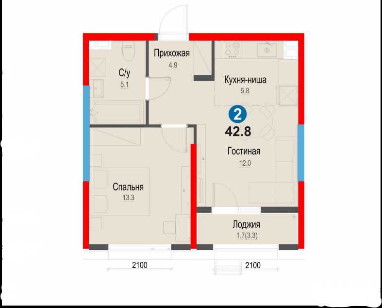 43 м² замонавий студия квартира — яшаш ва инвестиция учун идеал