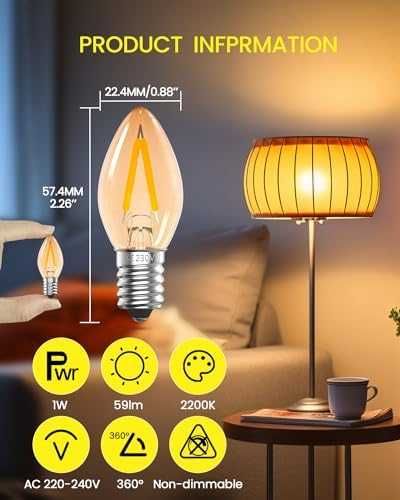 Нови 2 броя Мини LED Нощна Крушка LumiGo E14, Амбър Стъкло, 2200K