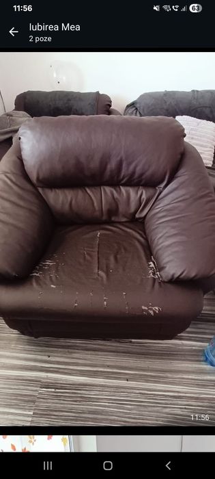 Canapea extensibilă + două fotolii imitație piele