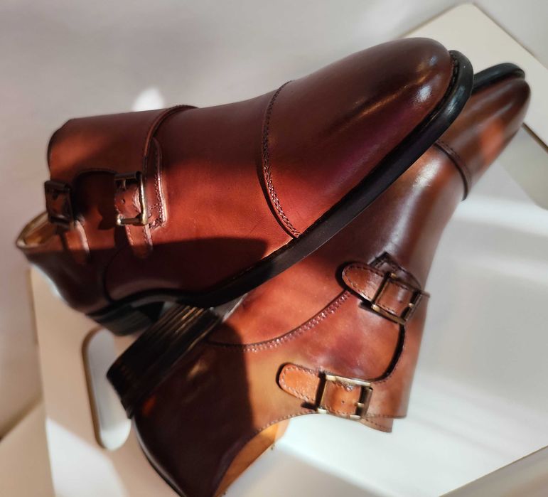 Pantofi double monk de lux 42.5 43 Arthur Brooke NOI piele naturala moale