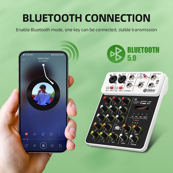 Смесителен пулт Debra V4, DJ Mixer, Bluetooth, Usb Play, Plug and Play