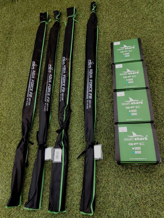 SET 4 Lansete Feeder Dunare FL AQUA FORCE 200g 2.40m + 4 Mulinete East