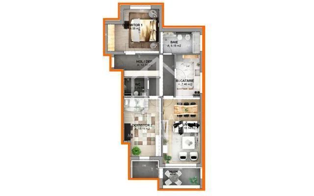 Apartament cu 3 camere la cheie, loc de parcare, terasa 12mp