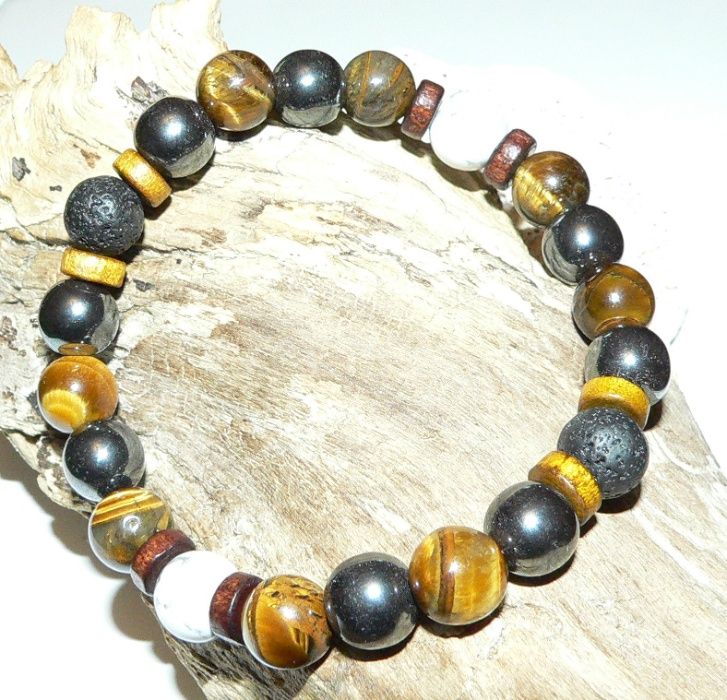 Стилна мъжка гривна от полускъпоценни камъни и минерали ръчна изработк