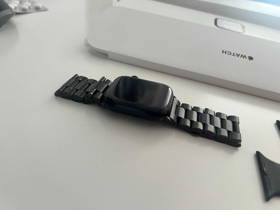 Ceas Apple Watch Series 7 45mm Midnight Alu + bratara metal neagra