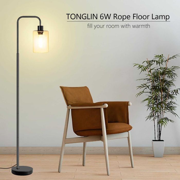 TONGLIN Индустриална подова лампа с LED крушки и стъклен абажур, черна