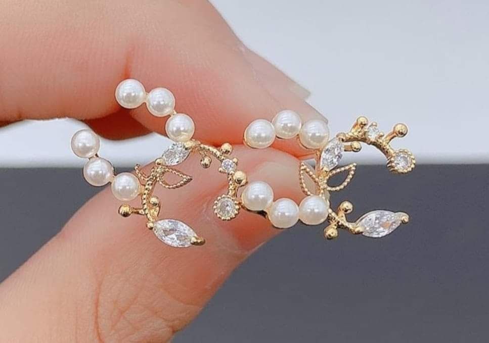 Cercei otel inoxidabil, insertii perlute albe