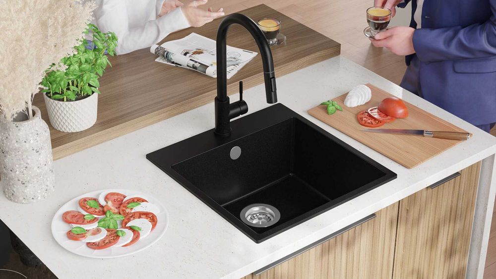 Черна кухненска мивка от гранит Рига 50 XL 480 x 500 мм