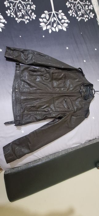 Geacă de piele ZARA culoare maro