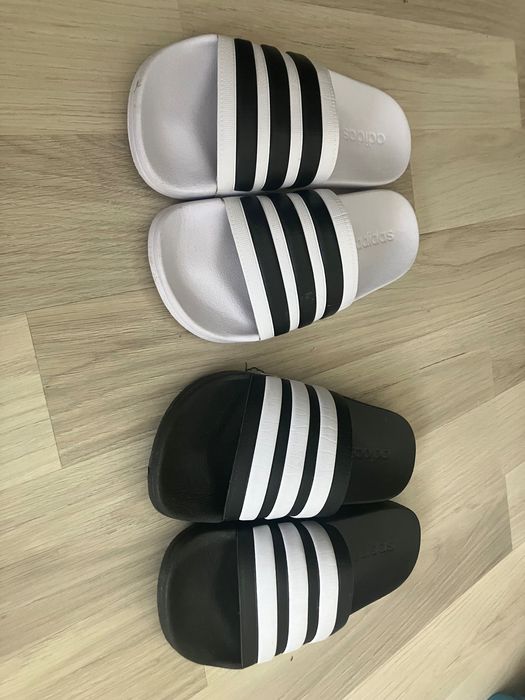 Slapi adidas, marime 40 1/2, alb, negru
