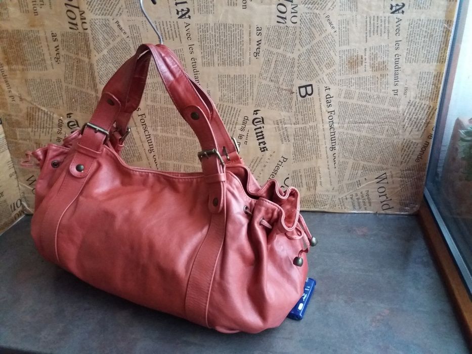 дамска чанта Италианска керемидено червена чанта-естествена кожа