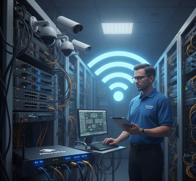 Установка камер, wi-fi роутер, L3 L2 switch, роутер.