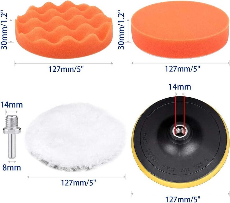 Комплект гъби за полиране/пастиране, 127мм - 7 части