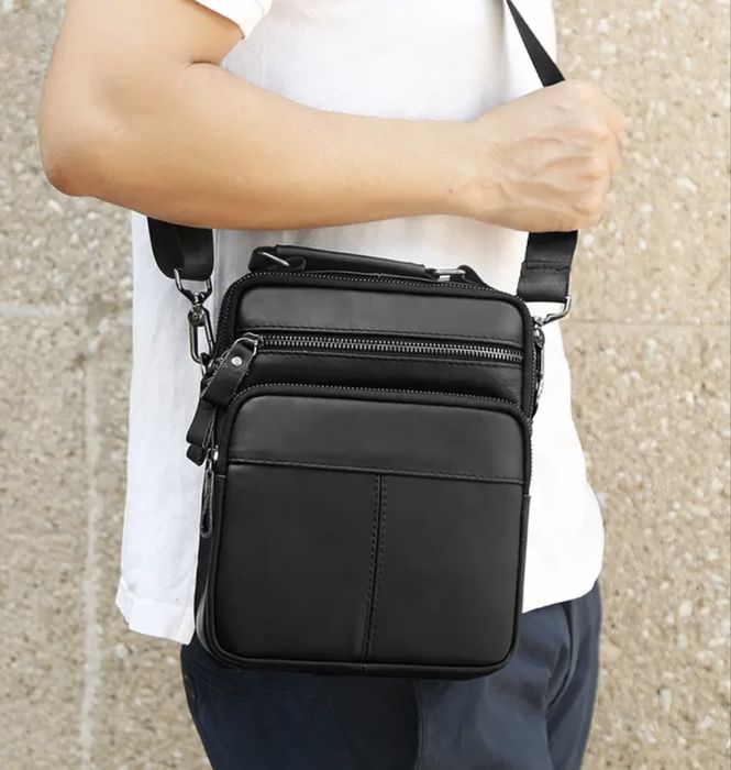 Мъжка месинджър кожена чанта/Черна и Кафява естест. кожа -10%Промоция!