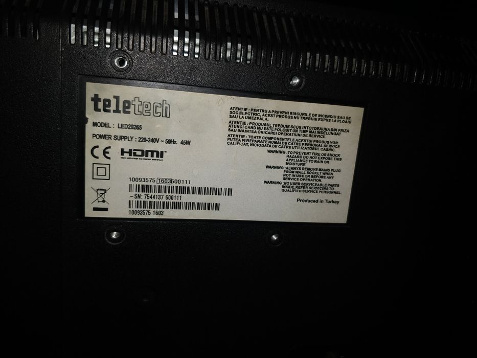 Vând tv led HD Teletech 20"