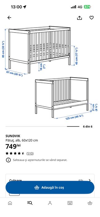 Patut bebe IKEA cu saltea cu arcuri, ca nou