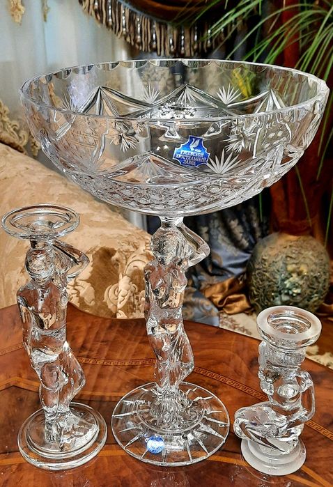 Хрусталь. Подсвечники. Большая ваза для фруктов.