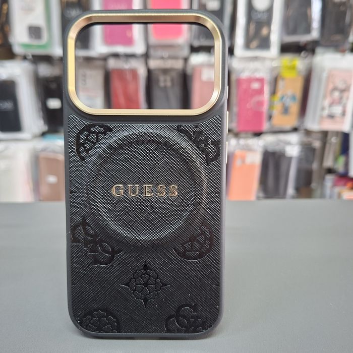 Оригинален кейс Guess за iPhone 17 Pro гръб черен кожен дизайн