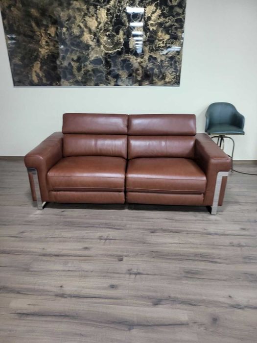 Кафяв кожен диван тройка "Moreno" с електрически релаксиращ механизъм