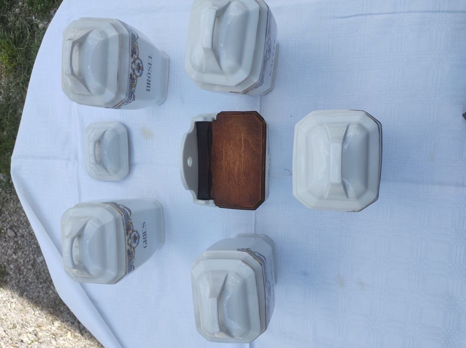 Set condimente vechi antic H&C Chodau german nemtesc si supiera pahare