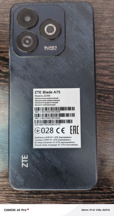 Smartfon ZTE BLADE A75 xotirasi 4+4/128 GB