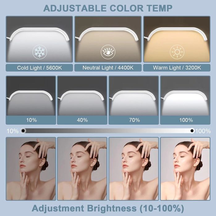 LED подова лампа 45W регулируема светлина с стойка за телефон - Бяла