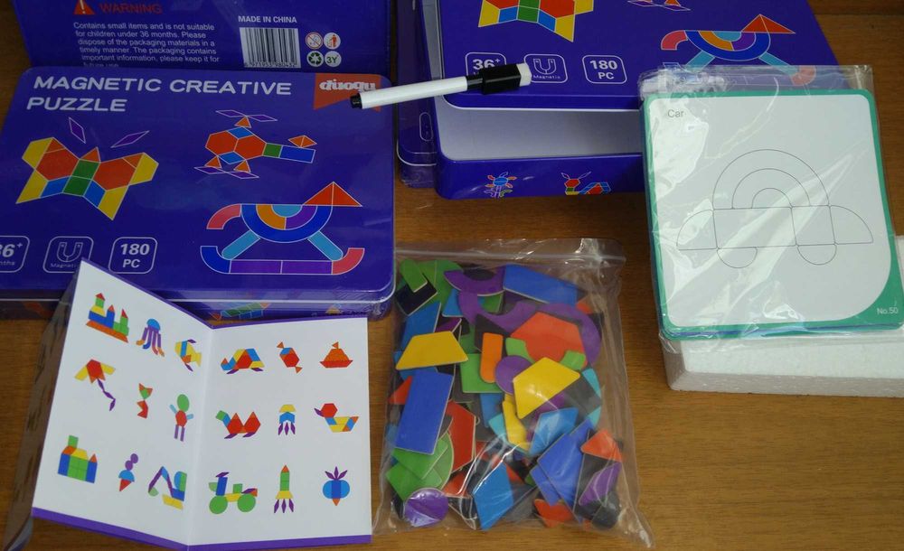 Голяма магнитни мозайка от дърво в метална кутия 180 бр. НОВО