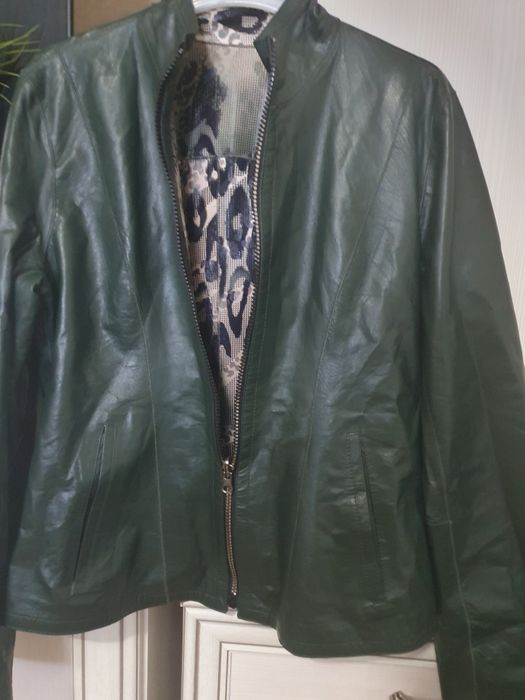Geacă de piele verde inchis