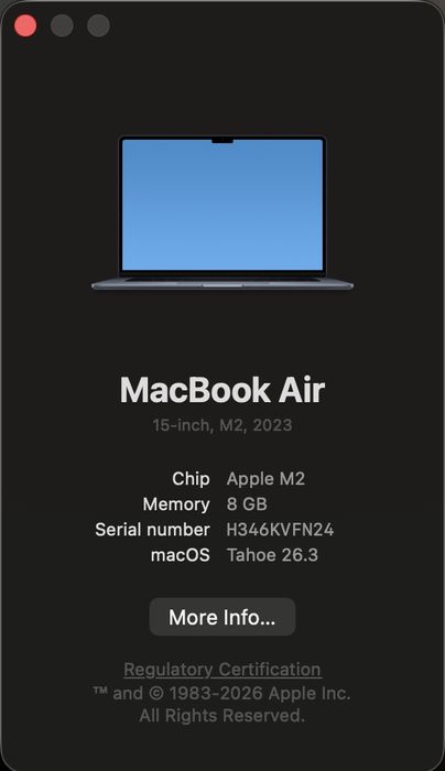 MacBook Air M2 15” 2023 / 8GB RAM / 256GB SSD