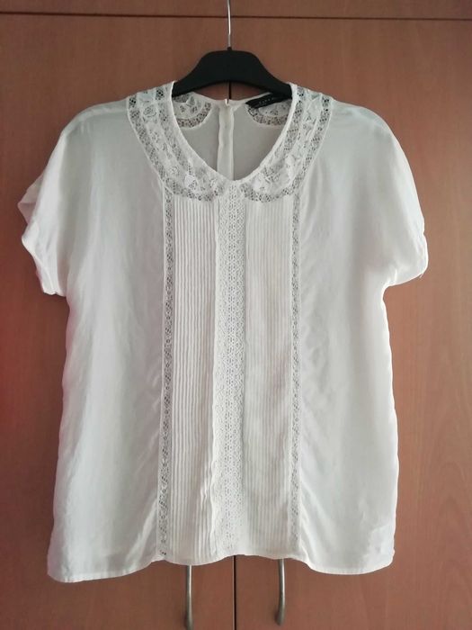 Нежна дамска блуза ZARA WOMAN, екрю, с дантела, размер М