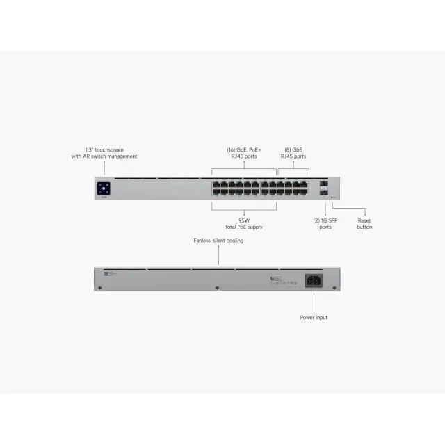 Switch PoE Ubiquiti UniFi cu 24 porturi Gigabit, 2xSFP, managed, racka