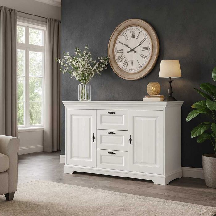 Comoda lemn masiv Cleopatra, 2 usi + 3 sertare, 150x45x90 cm