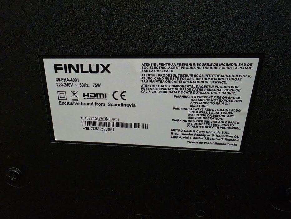 Televizor LED 99 cm HD, Finlux 39FHA4001, suport, telecomanda