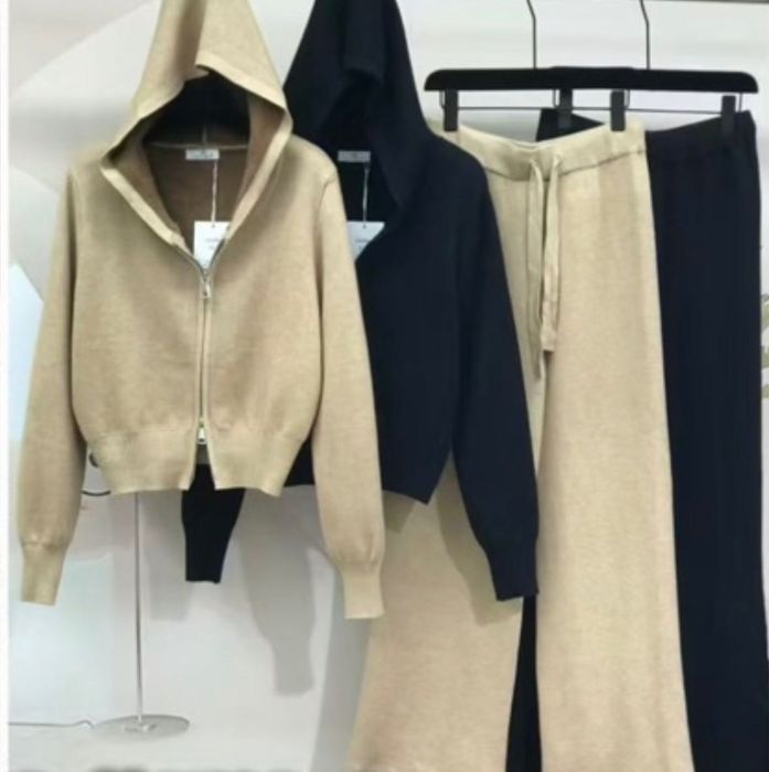 Италиански Плетен сет пух ватиран жилетка панталон