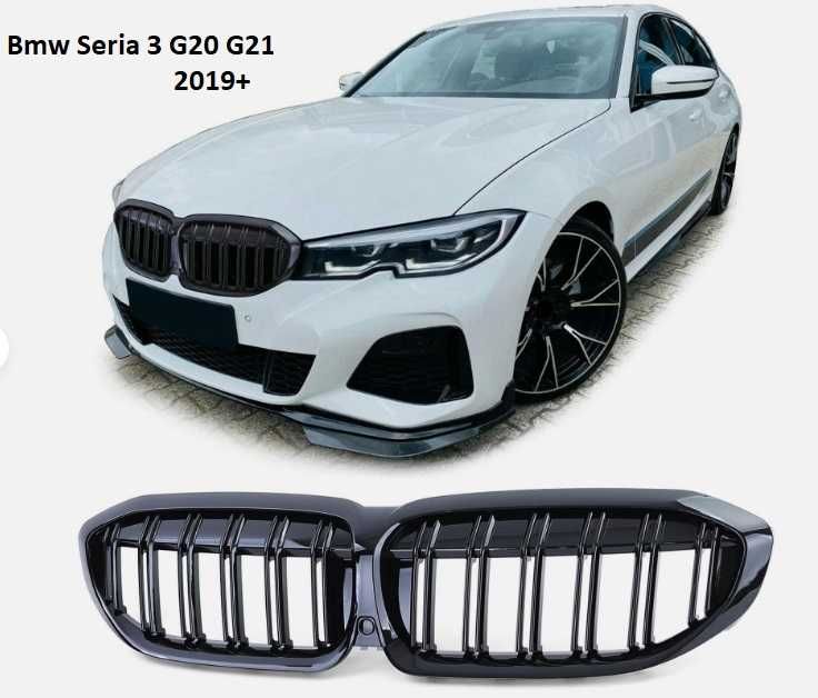 Grile Duble Centrale Nari BMW Seria 3 2019+ G20 G21 Negru Lucios
