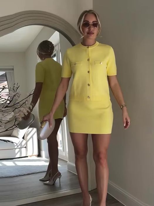 Дамски плетен конплект в жълто ZARA