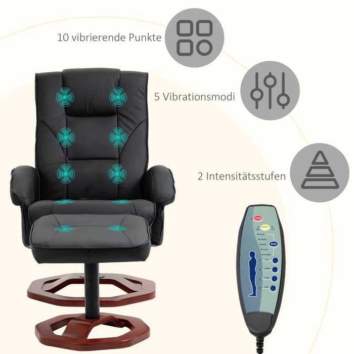 Масажен стол HOMCOM с табуретка, 10 масажни точки функция за накланяне