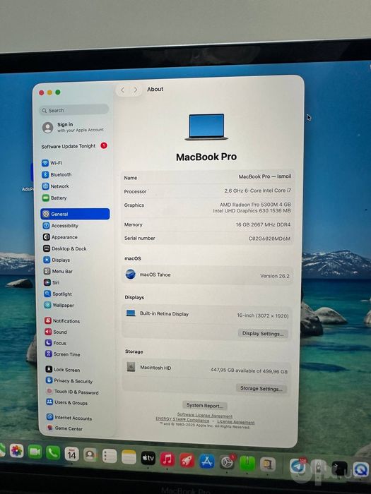 MacBook Pro 16” 2019 — Core i7 / 16GB / 512GB SSD
